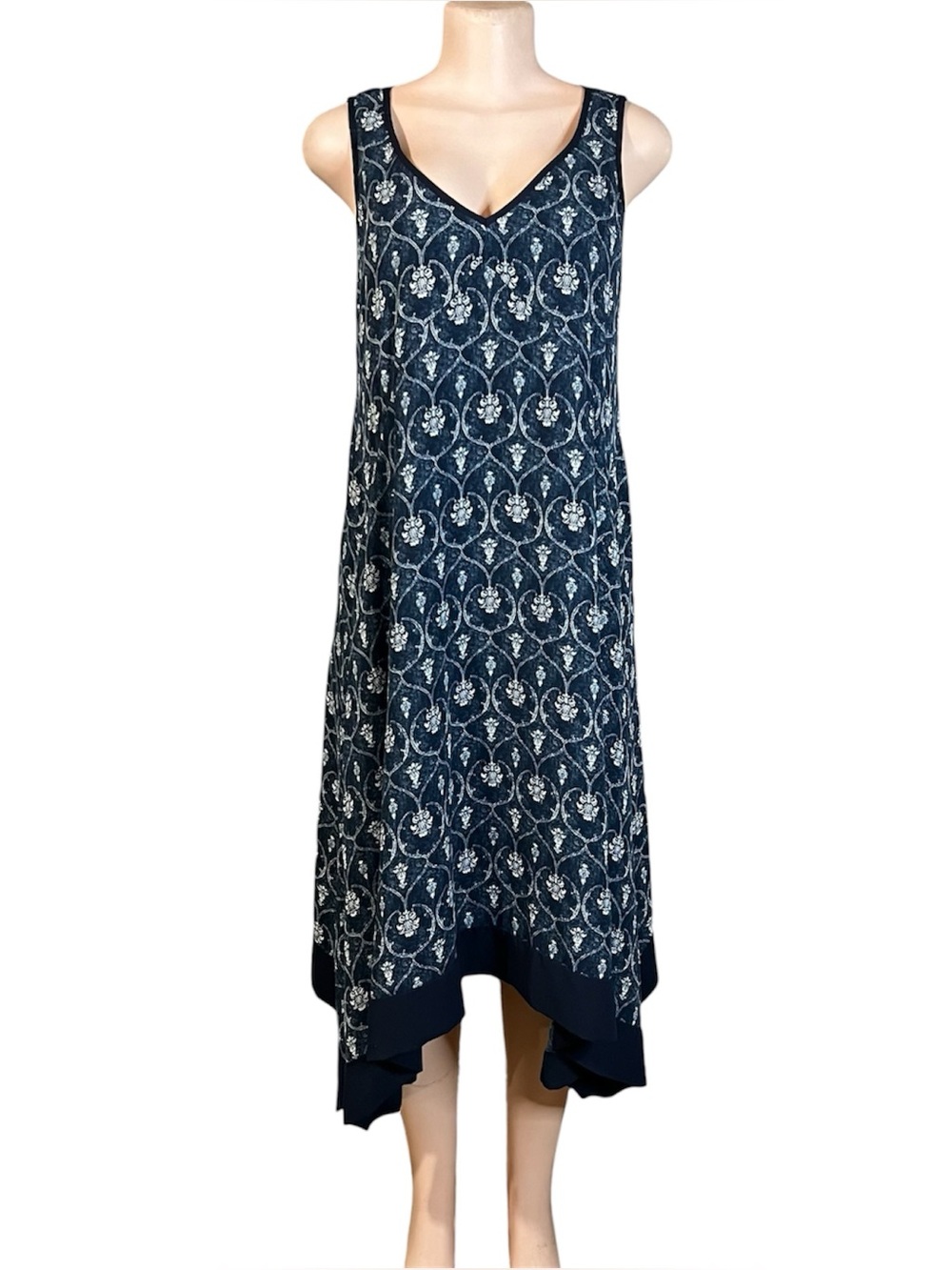 Nanette Lepore Handkerchief Midi Dress blue Boho Paisley Fairy Grunge Size 8